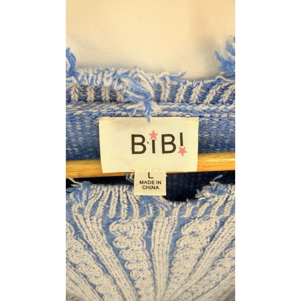 Bibi Women Sweater Size L Cable Knit Long Sleeve Distressed Chunky Blue - Picture 10 of 13